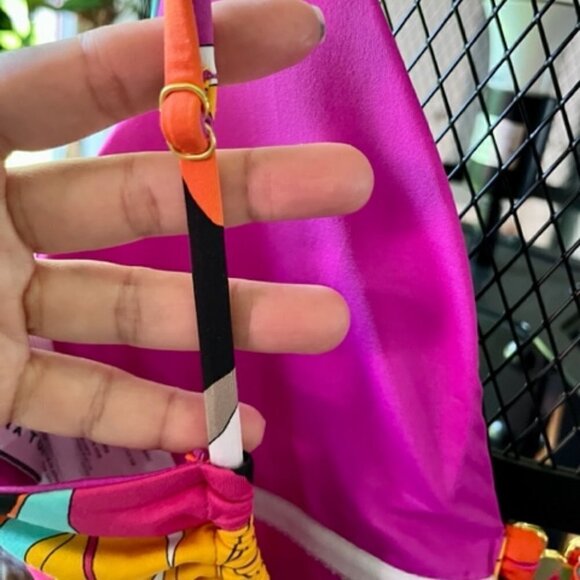 Trina Turk NWT Gemini Plunge Neck Printed One Piece Swimsuit In Multi Color SZ10 - Picture 7 of 16